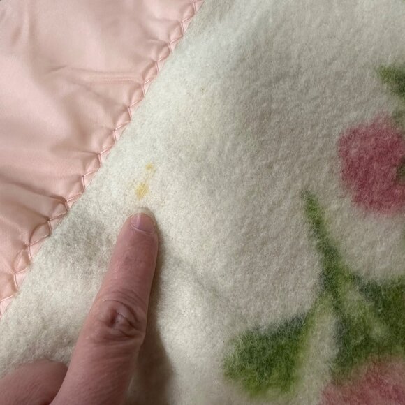 Vintage Chatham Purrey Blanket Pink Moss Roses Stripes 1950s Satin Style Trim - Picture 7 of 11